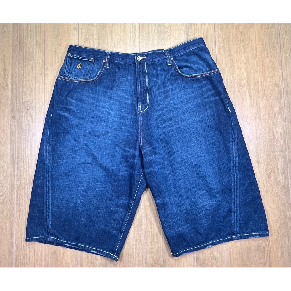 Rocawear Mens Baggy Denim Shorts Indigo Blue Embroidered Y2K Hip Hop Size 42